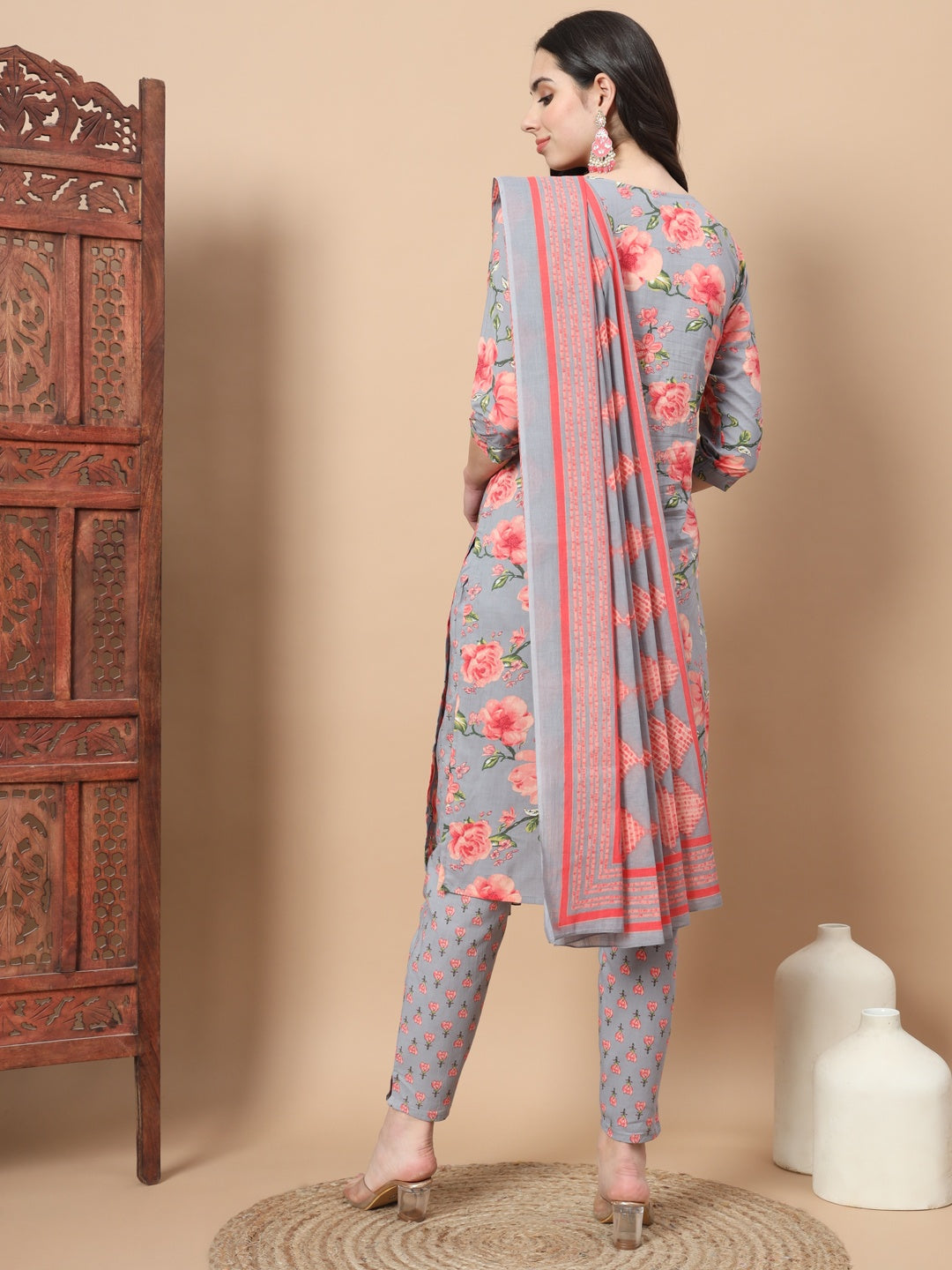 Blue Ethnic Motifs Cotton Kurta Dupatta Set-Yufta Store-6815SKDBLS