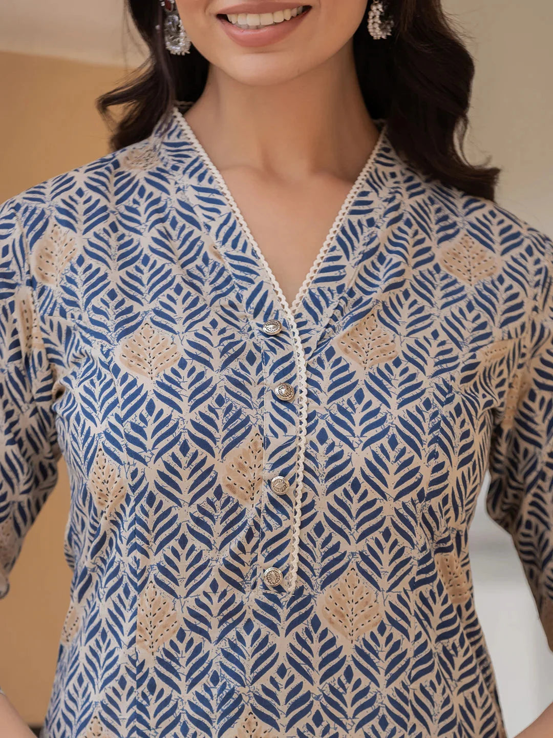 Blue Ethnic Motifs Cotton Top-Yufta Store-1833TOPBLS