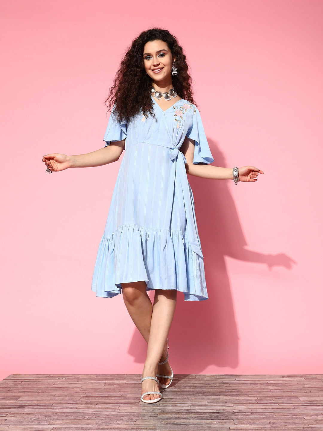 Blue Floral Tiered Dress-Yufta Store-8123DRSSBXS