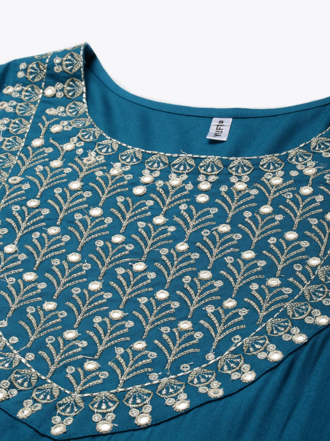 Blue Mirror Work Kurta-Yufta Store-9860KURTBS