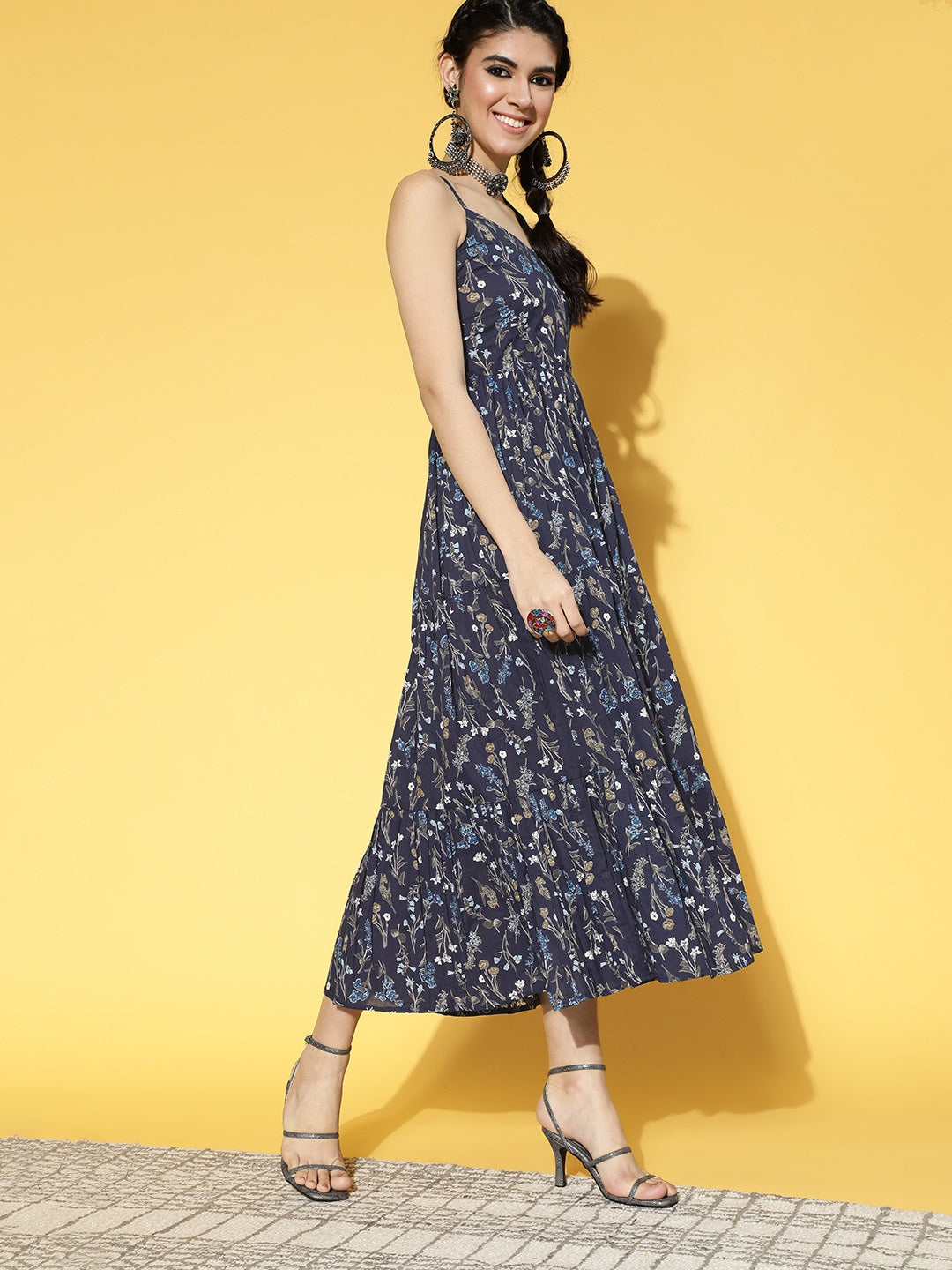 Blue & Olive Green Printed Dress-Yufta Store-9442DRSBLS