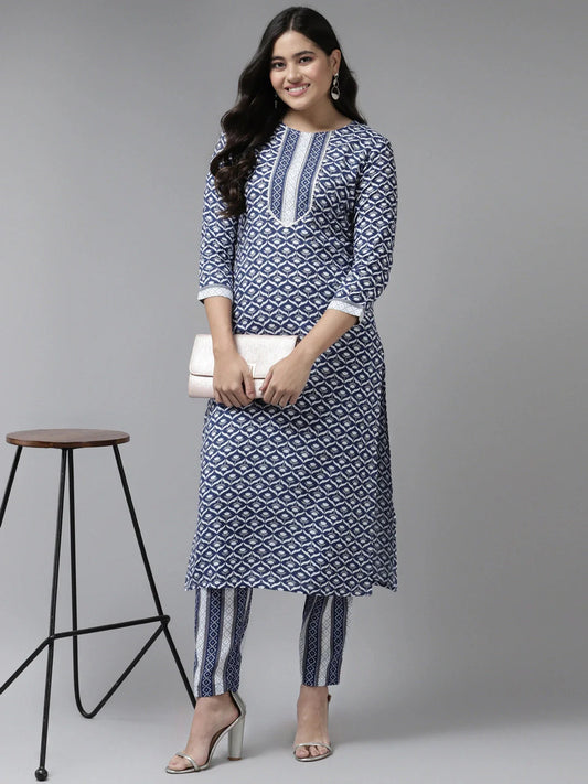 Blue Printed Kurta Set-Yufta Store-9744SETBLS