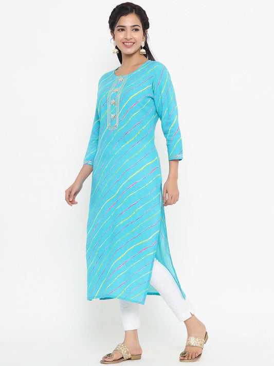 Blue Printed Kurta-Yufta Store-9763KURSBS