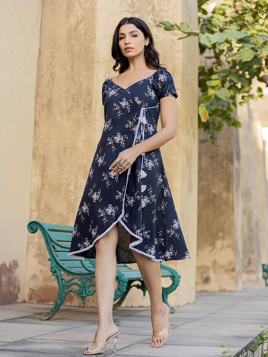 Blue Wrap Dress-Yufta Store-8148DRSBLXS