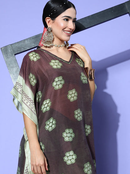 Brown Printed Kaftan Kurta-Yufta Store-1248KFTBRS