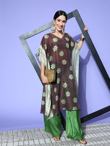 Brown Printed Kaftan Kurta-Yufta Store-1248KFTBRS