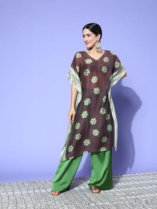 Brown Printed Kaftan Kurta-Yufta Store-1248KFTBRS