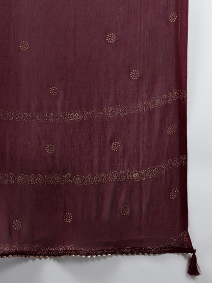 Burgundy Printed Anarkali Shape Dupatta Set-Yufta Store-9850SKDBUGS