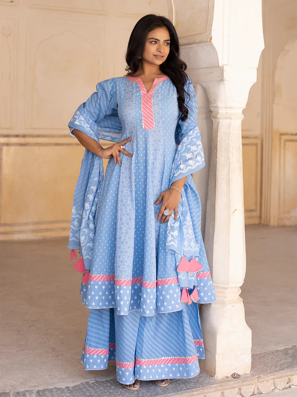 Della Robbin Blue Cotton Palazzo Set