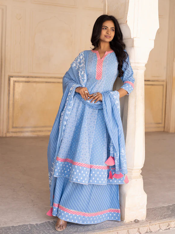 Della Robbin Blue Cotton Palazzo Set