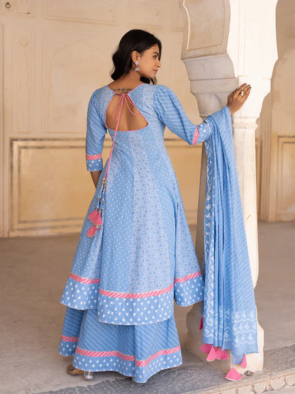 Della Robbin Blue Cotton Palazzo Set