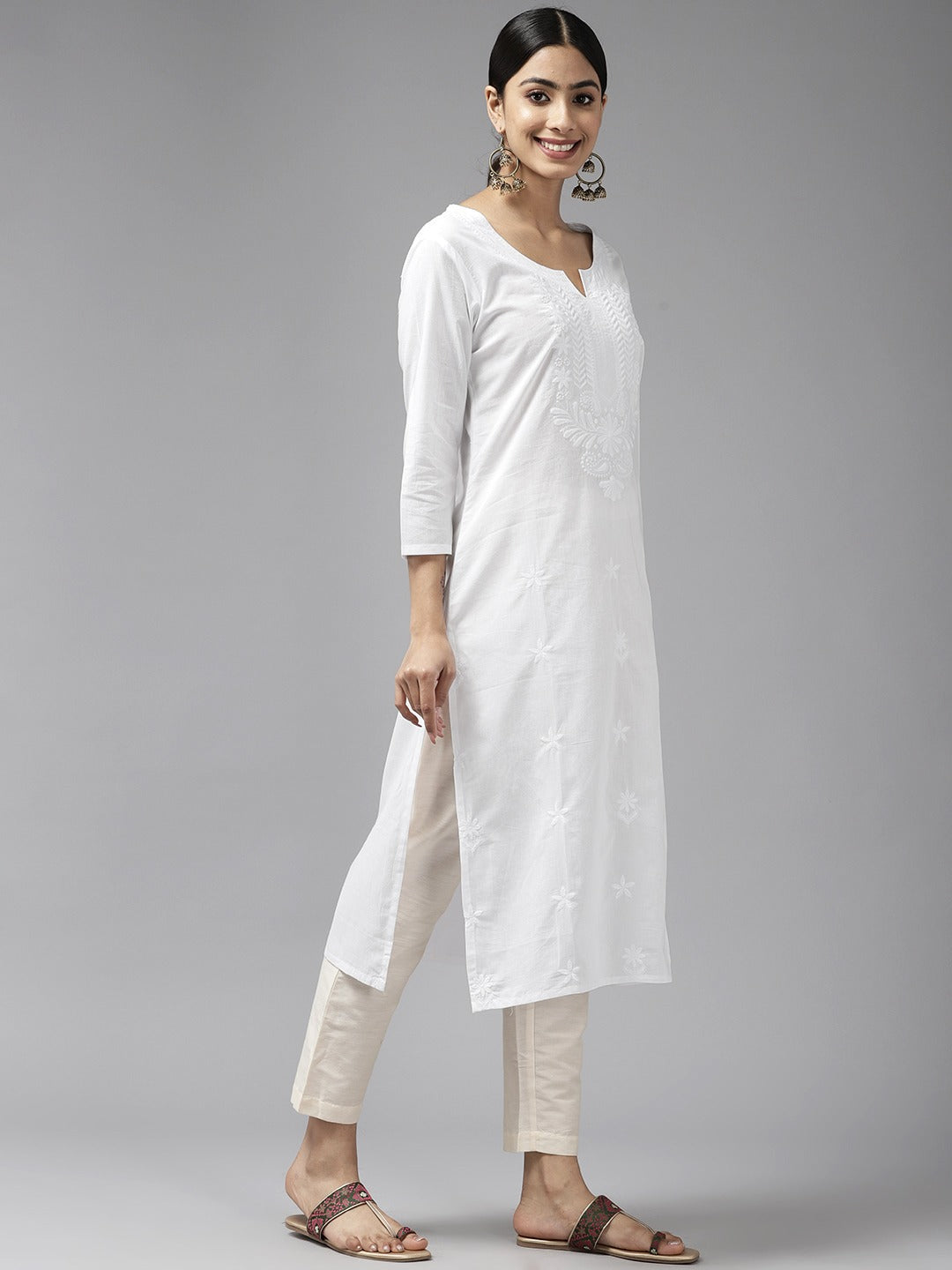 Embroidered Cotton Kurta-Yufta Store-1229KURWHS