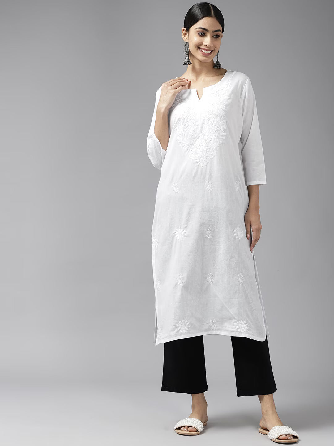 Embroidered Cotton Kurta-Yufta Store-1230KURWHS