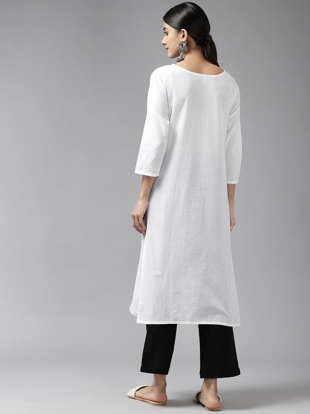 Embroidered Cotton Kurta-Yufta Store-1230KURWHS