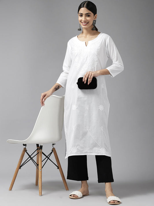 Embroidered Cotton Kurta-Yufta Store-1230KURWHS