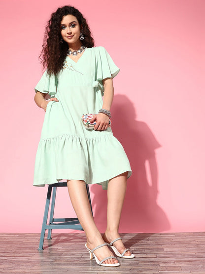 Embroidered Tiered Wrap Dress-Yufta Store-8142DRSSGXS