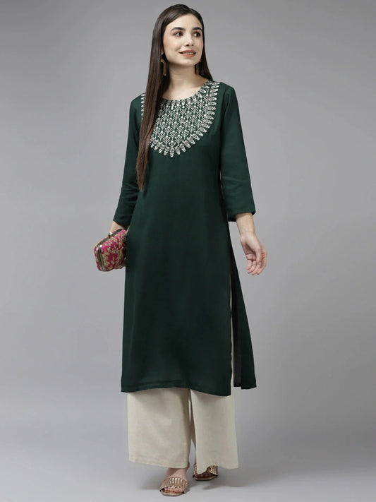 Green Ethnic Motifs Kurta-Yufta Store-9860KURGRS