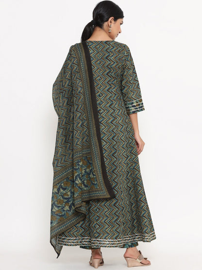 Green Ethnic Motifs Printed Dupatta Set-Yufta Store-9781SKDGRS