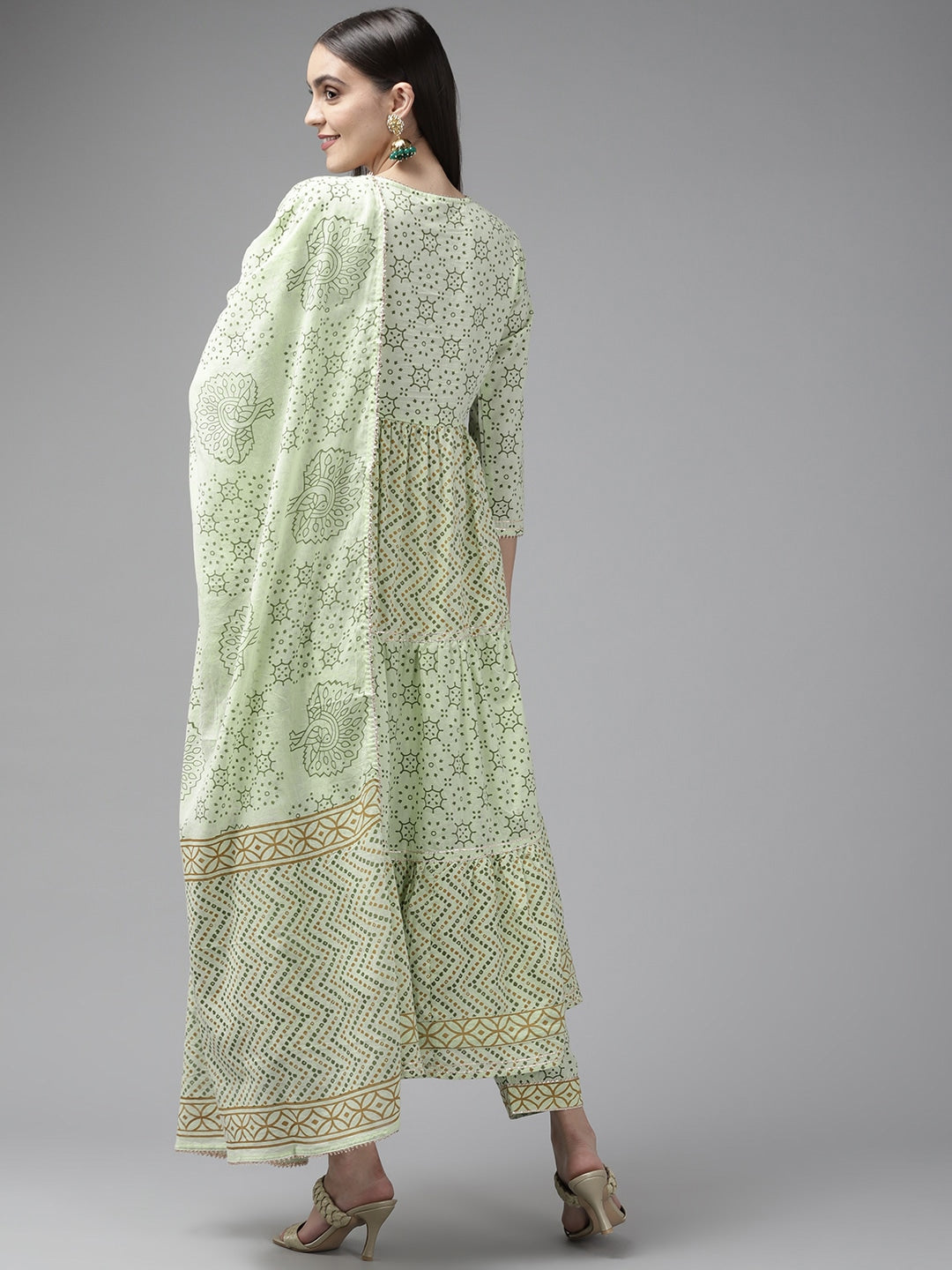 Green Ethnic Printed Dupatta Set-Yufta Store-9425SKDGRS