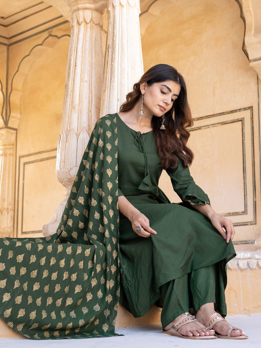 Green Solid Dupatta Set-Yufta Store-DBNSET1667MLTS