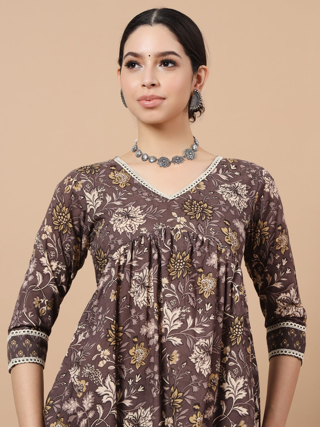 Grey Floral Print Straight Alia-Cut Kurta Sharara And Dupatta Set-Yufta Store-1850SKDGYS