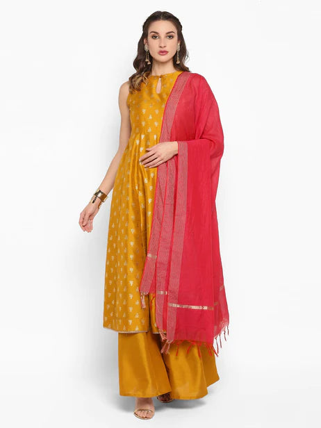 Mustard Rayon Foil Print Kurti with Palazzo