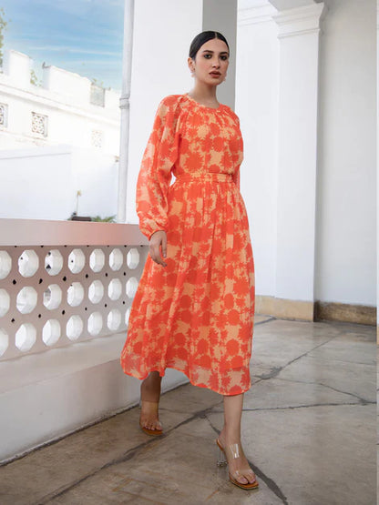 Orange Georgette Printed Regular Co-ord Set