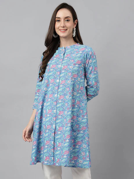 Multicolor Cotton Botanical Print A-Line Tunic