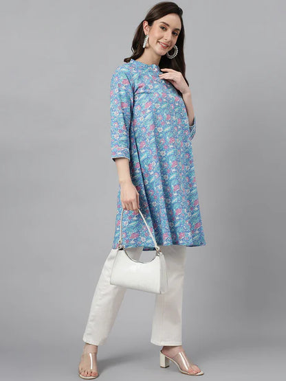 Multicolor Cotton Botanical Print A-Line Tunic