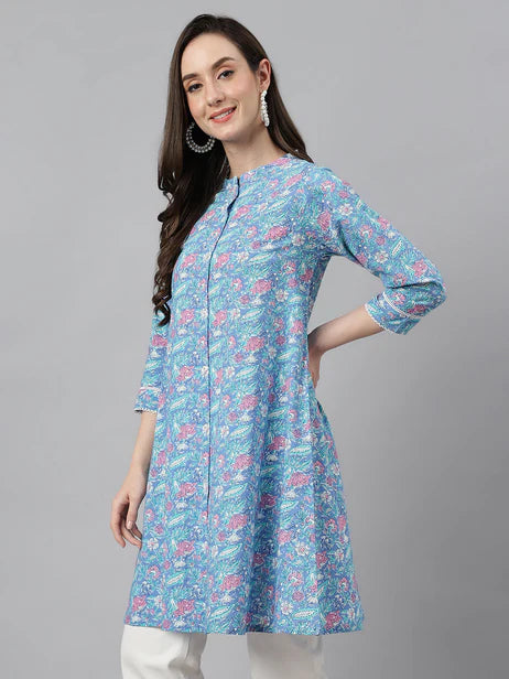 Multicolor Cotton Botanical Print A-Line Tunic