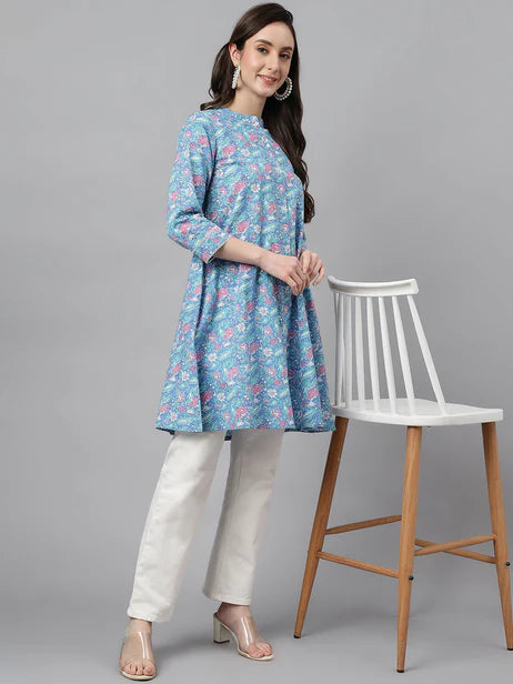 Multicolor Cotton Botanical Print A-Line Tunic