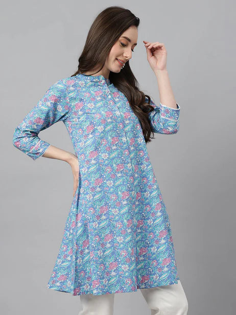 Multicolor Cotton Botanical Print A-Line Tunic