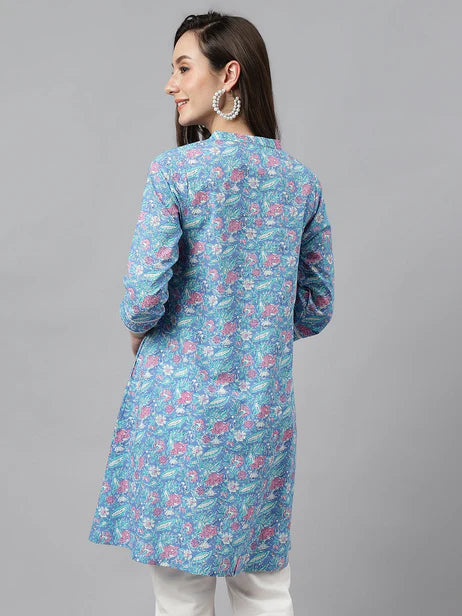 Multicolor Cotton Botanical Print A-Line Tunic