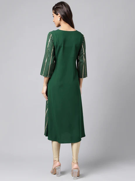 Green Crepe Foil Printed A-Line Kurta