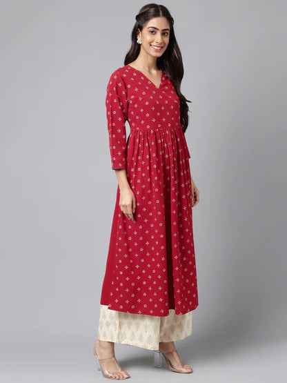 Maroon Crepe Bandhani Printed Flared Kurta