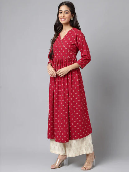 Maroon Crepe Bandhani Printed Flared Kurta