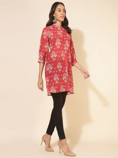 Red Georgette Floral Printed Regular Tunic