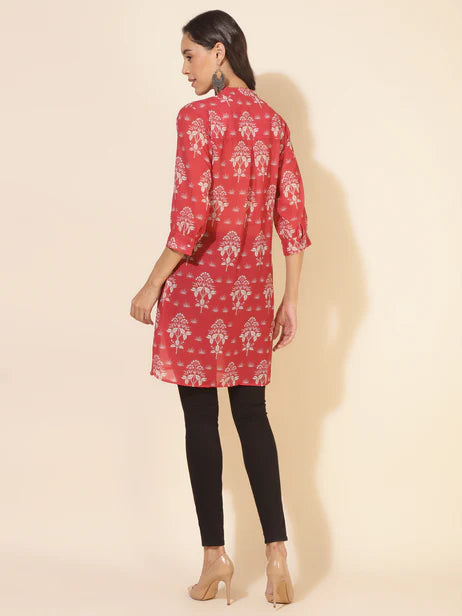 Red Georgette Floral Printed Regular Tunic