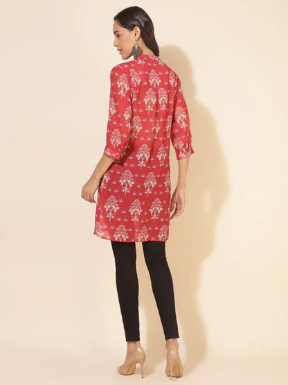 Red Georgette Floral Printed Regular Tunic