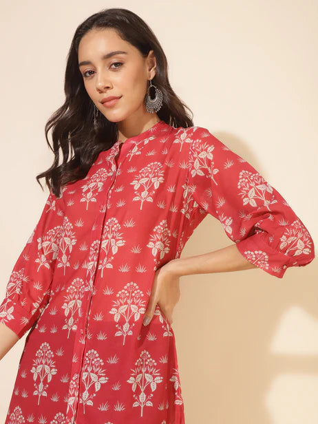 Red Georgette Floral Printed Regular Tunic