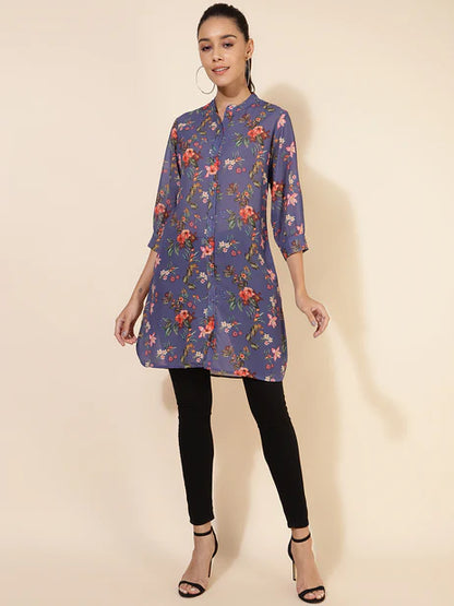 Violet Georgette Floral Printed Regular Tunic