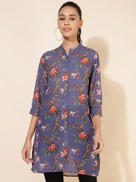 Violet Georgette Floral Printed Regular Tunic