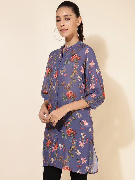 Violet Georgette Floral Printed Regular Tunic