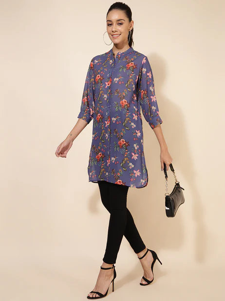 Violet Georgette Floral Printed Regular Tunic