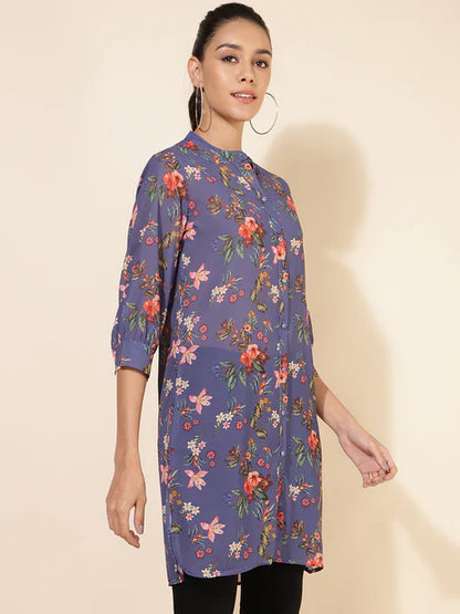 Violet Georgette Floral Printed Regular Tunic