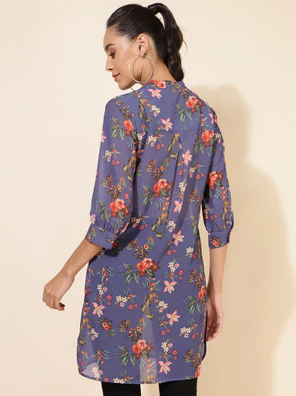 Violet Georgette Floral Printed Regular Tunic