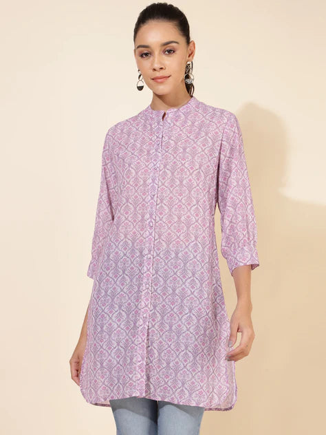 Light Pink Georgette Floral Printed Regular Tunic