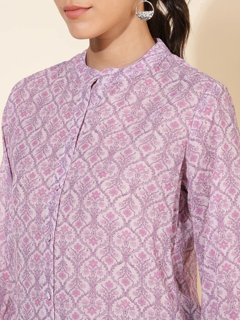 Light Pink Georgette Floral Printed Regular Tunic