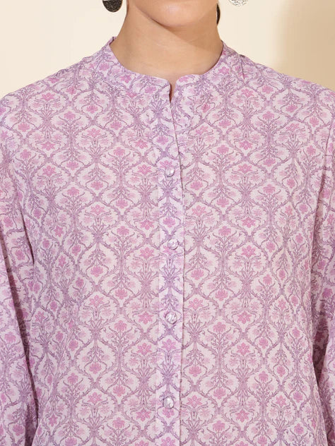 Light Pink Georgette Floral Printed Regular Tunic