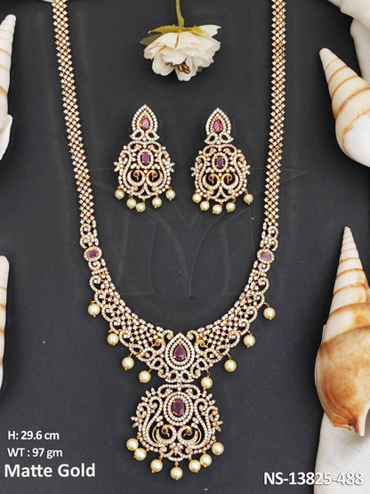 Matte Gold Polish Designer Wear Kemp Long Necklace Set